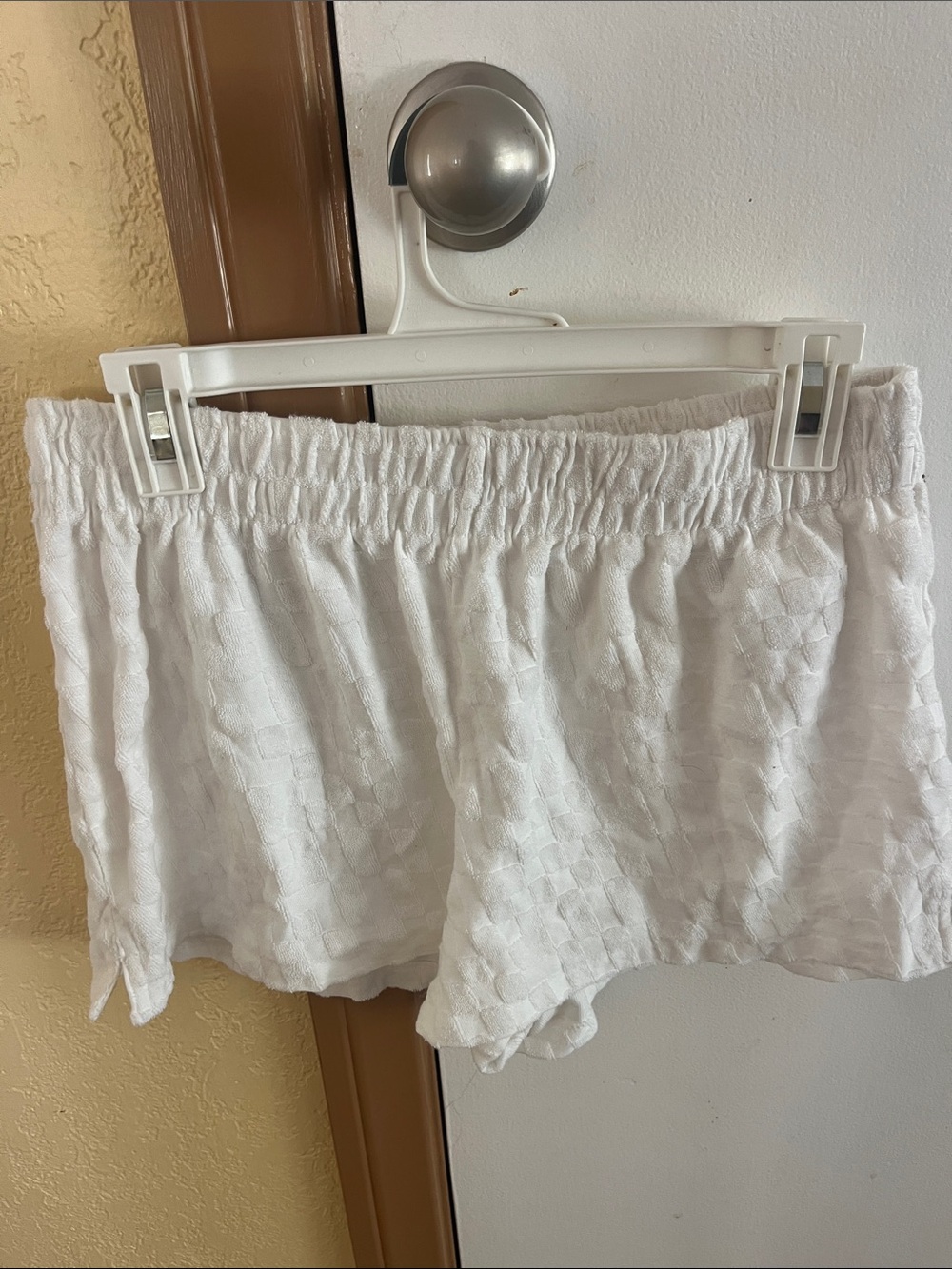 White Textured Elastic Waist Shorts